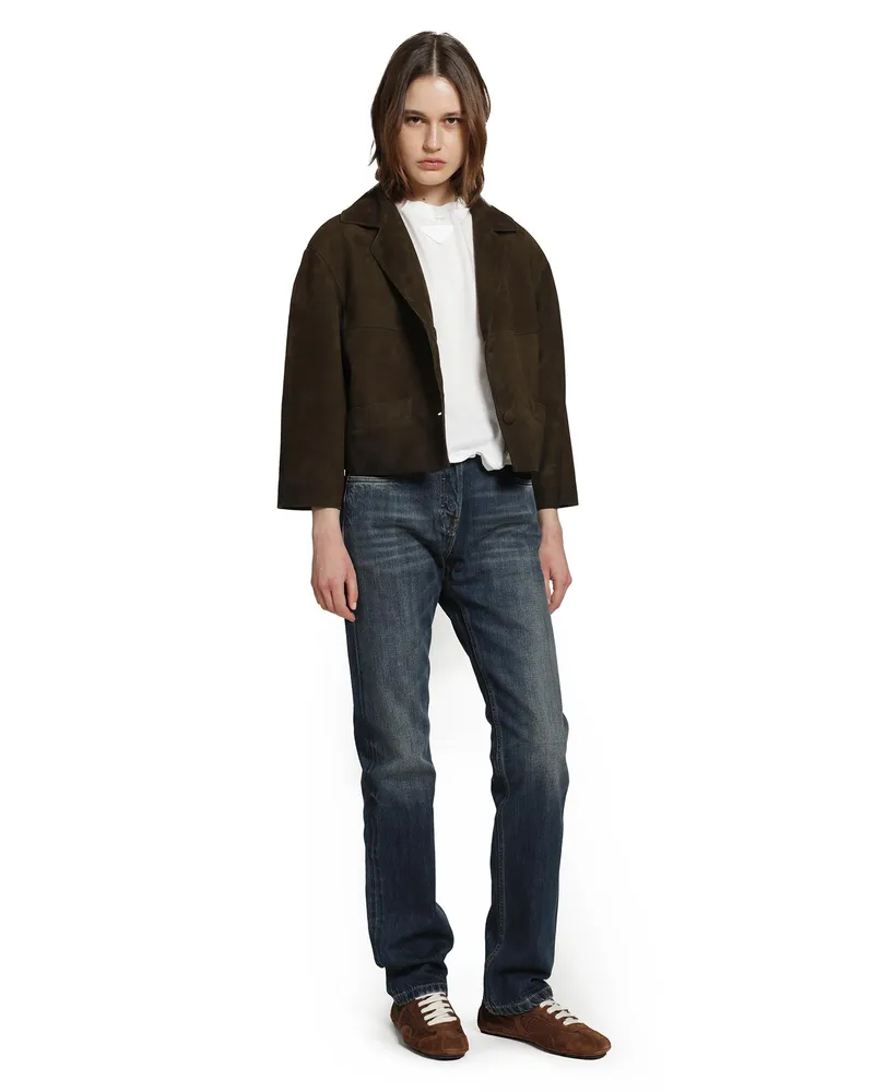 Prada Cropped Suede Jacket Green