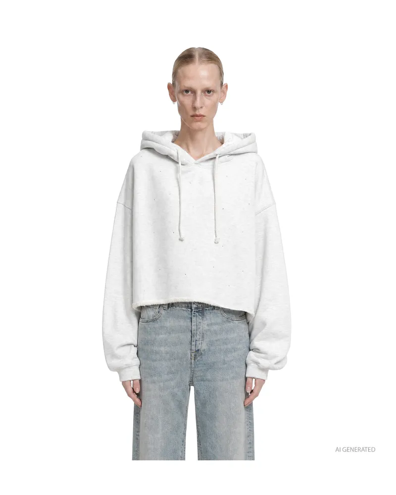 Golden Goose Star Oversize Cropped Hoodie Grey
