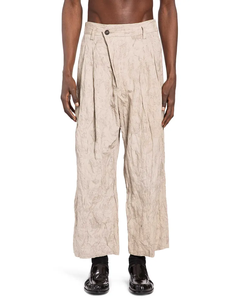 Ziggy Chen Printed Organic Cotton Trousers Beige