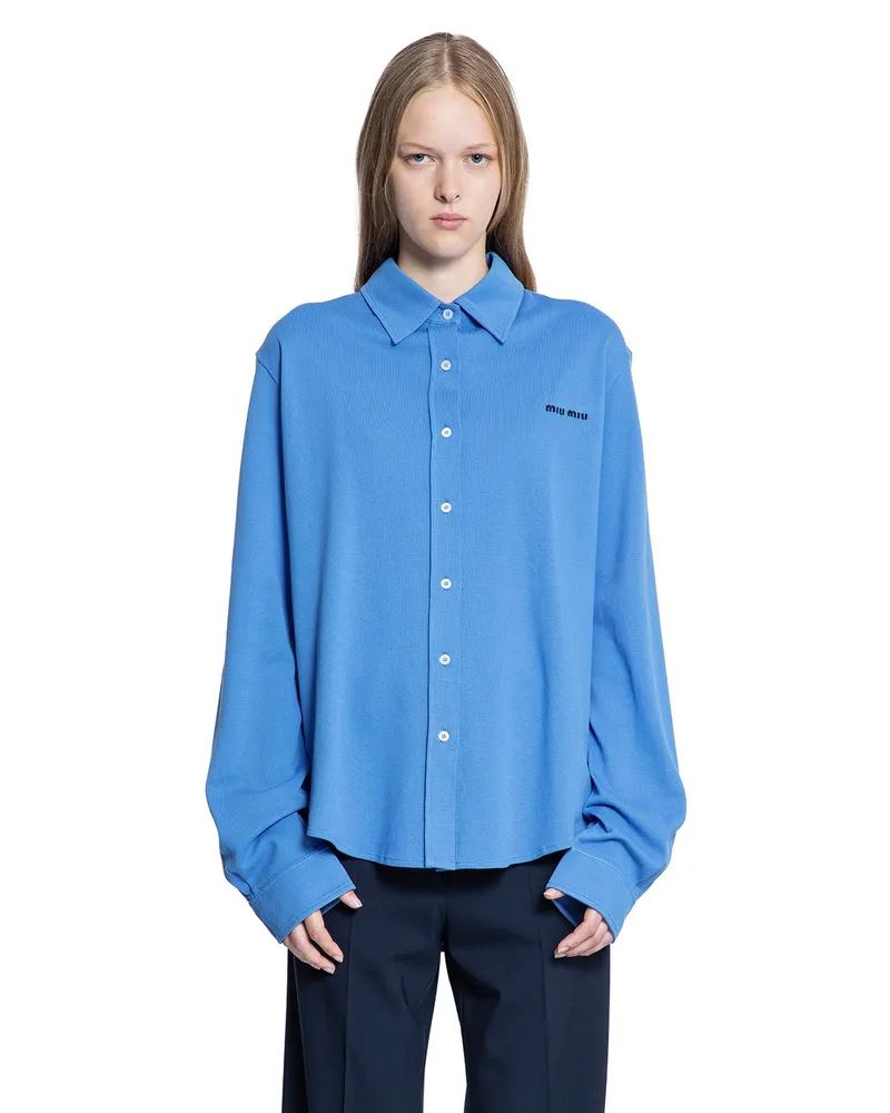 Miu Miu Cotton Piqué Shirt Blue