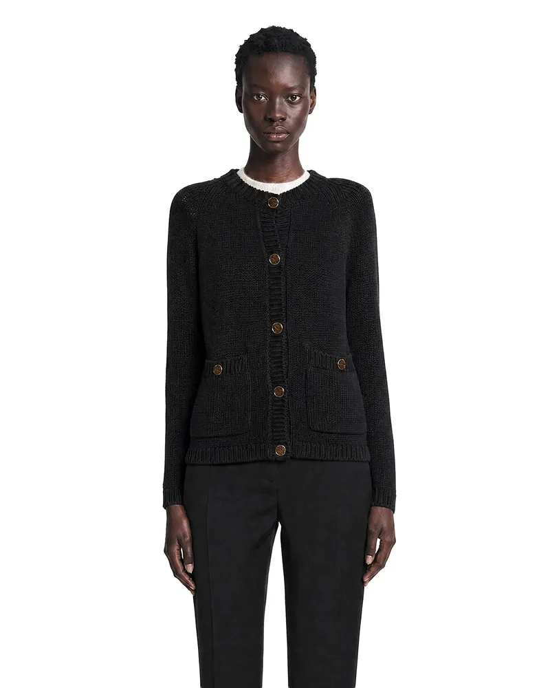 Totême Hammered Button Cotton Cardigan Black