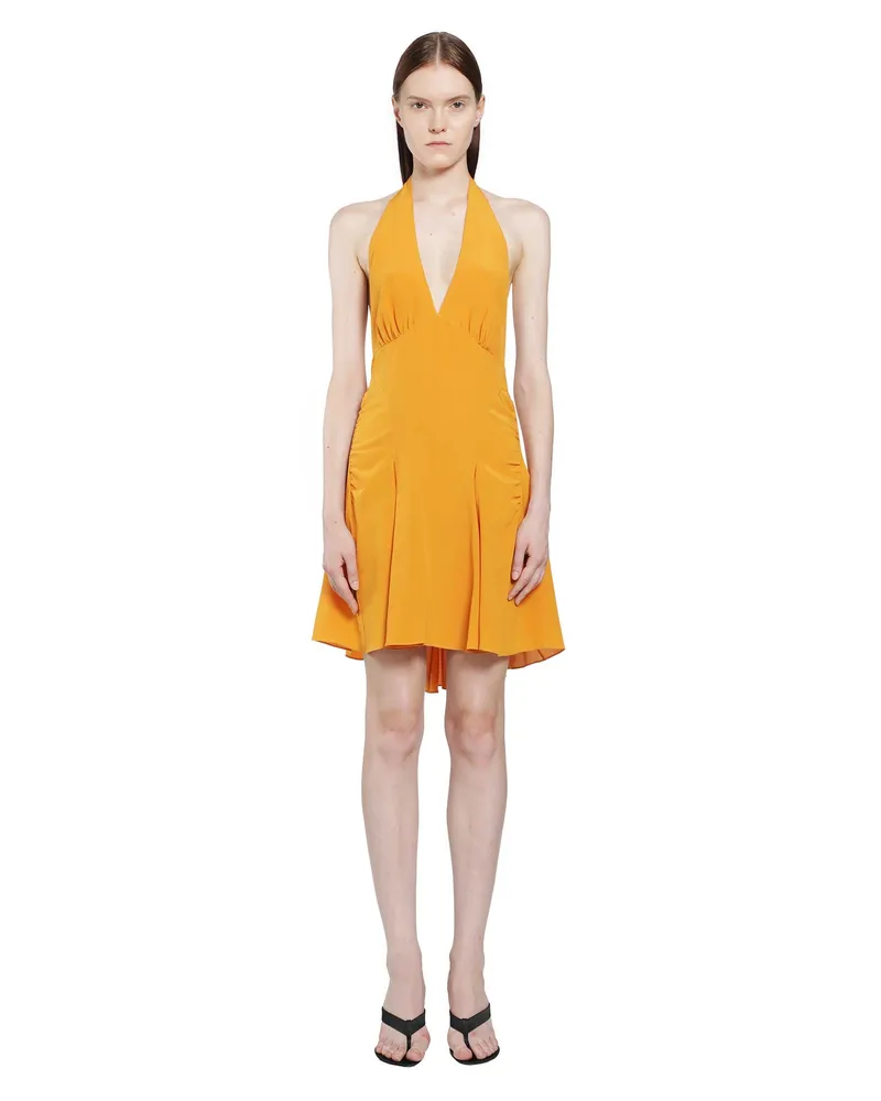 Saint Laurent Silk Crepe De Chine Halter Dress Orange