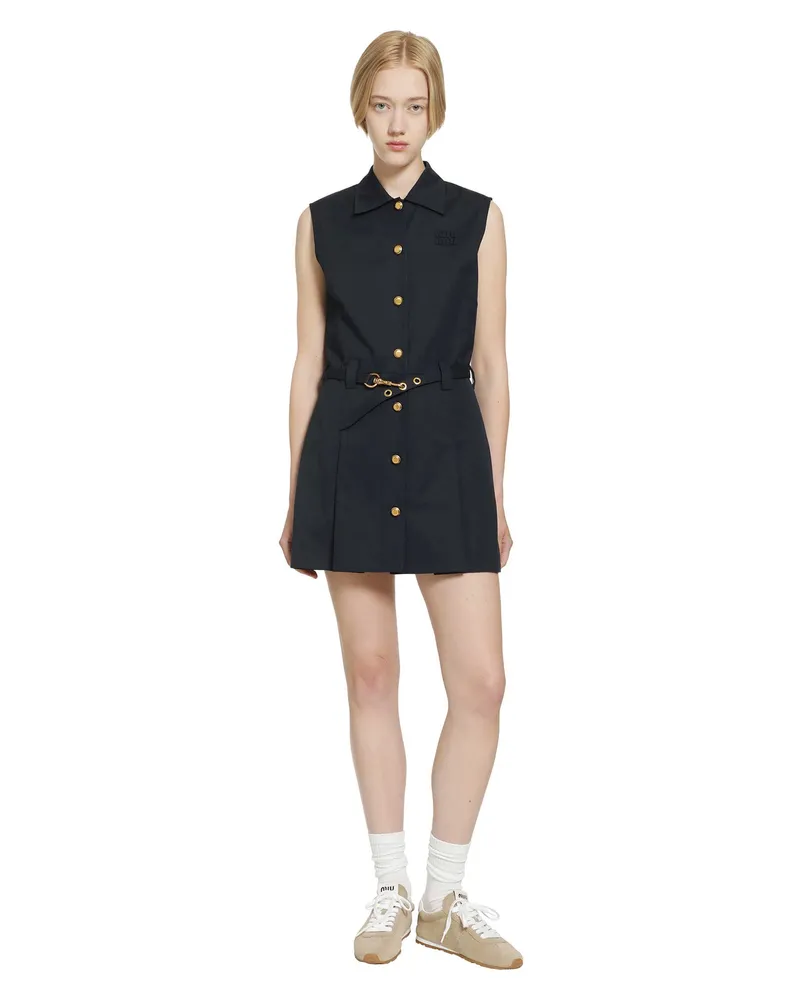 Miu Miu Cotton Gabardine Shirt Mini Dress Blue