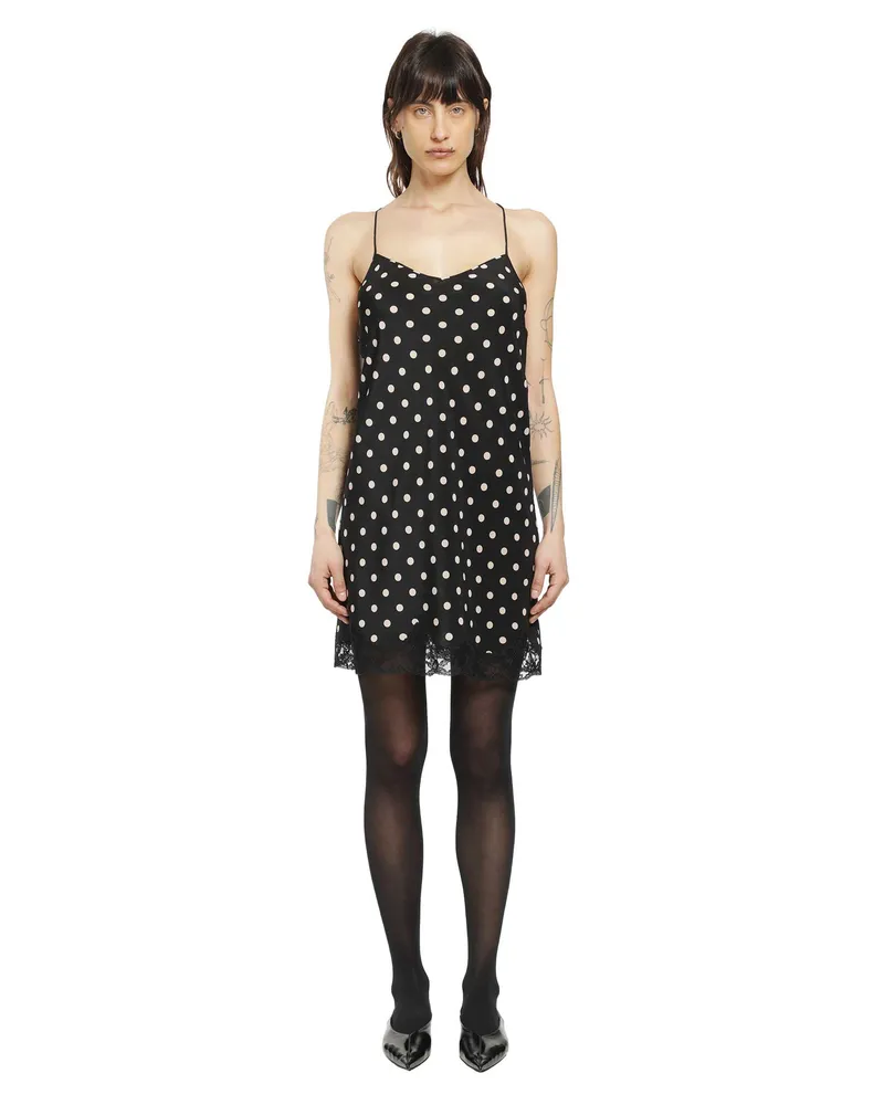 Saint Laurent Polkadot Slip Dress in Silk Black&white