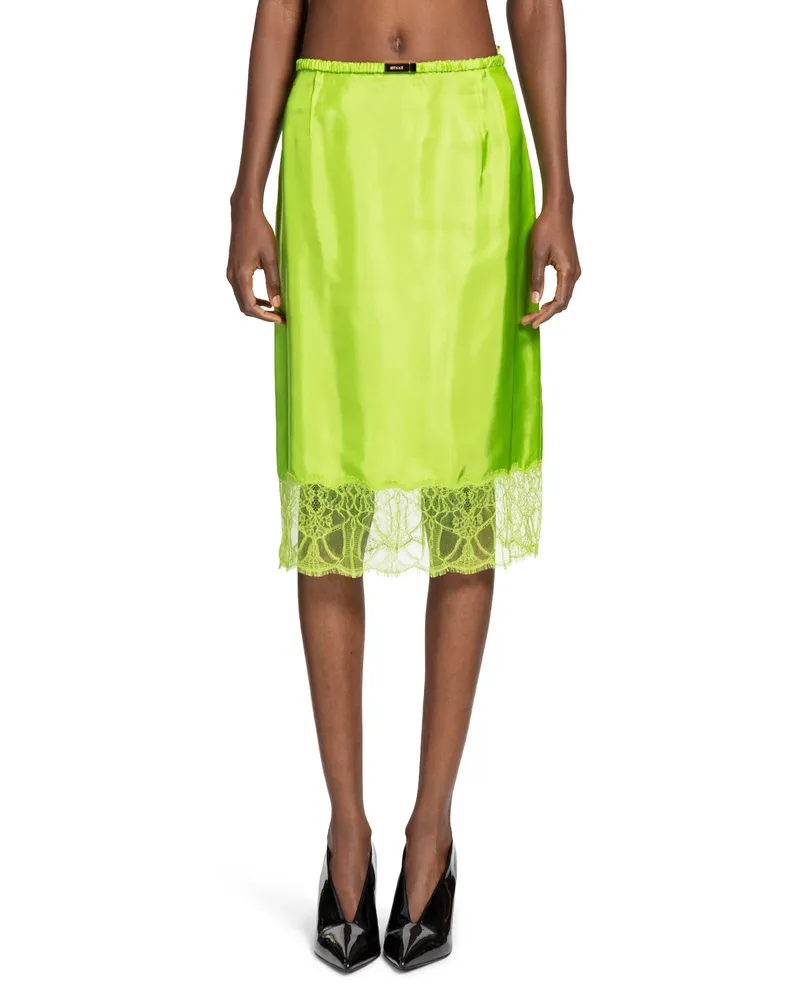 Gucci Viscose twill skirt with floral lace Green