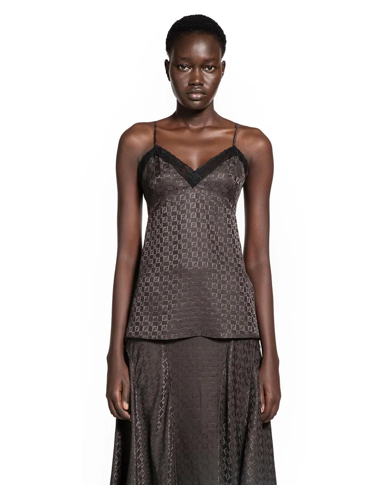 Fendi FF Silk Slip Top Brown