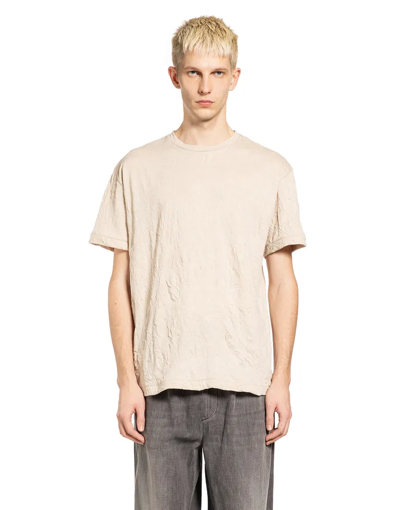 Giorgio Brato Crinkled Cotton Nylon Jersey T-Shirt Beige