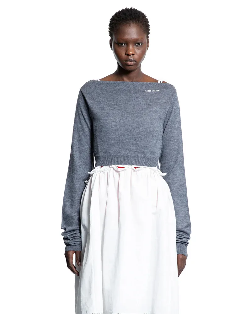 Miu Miu Wool Boat Neck Sweater Grey