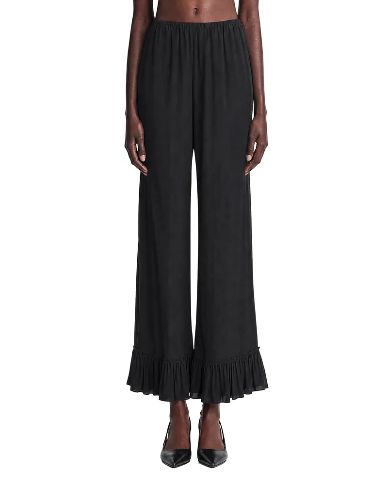 Chloé Cropped Fluid Pants in Crepe de Chine Black