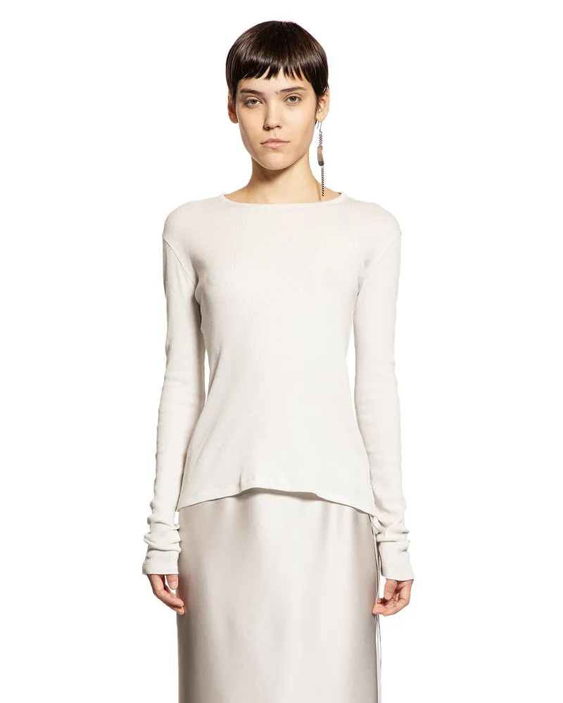 Ann Demeulemeester Fiene Long Sleeve T-Shirt in Cotton Rib Jersey White