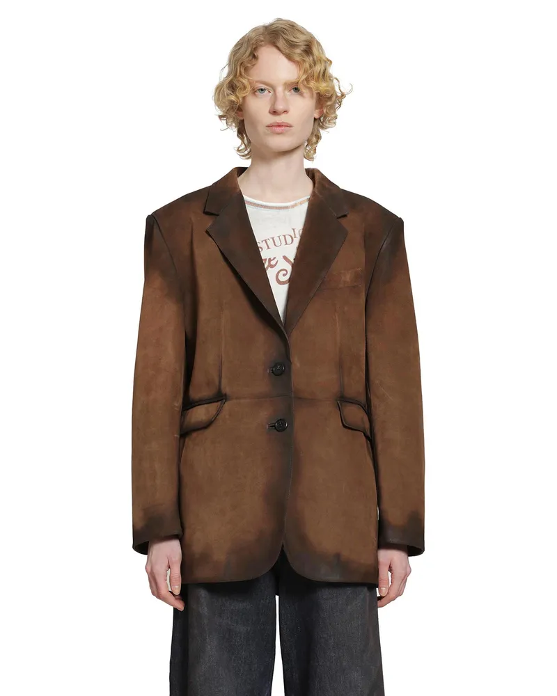 Acne Studios Suede Suit Jacket Brown