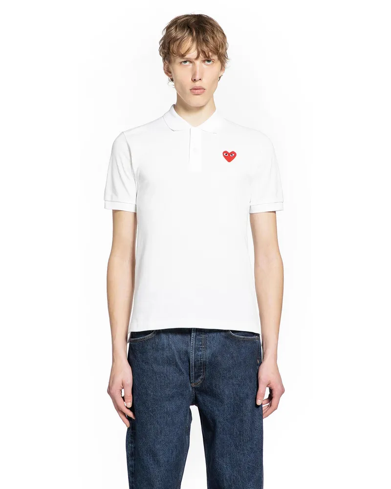 Comme des Garçons Heart Cotton Piqué Polo Shirt White
