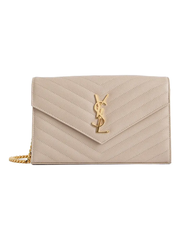 Saint Laurent Cassandre Chain Wallet Beige