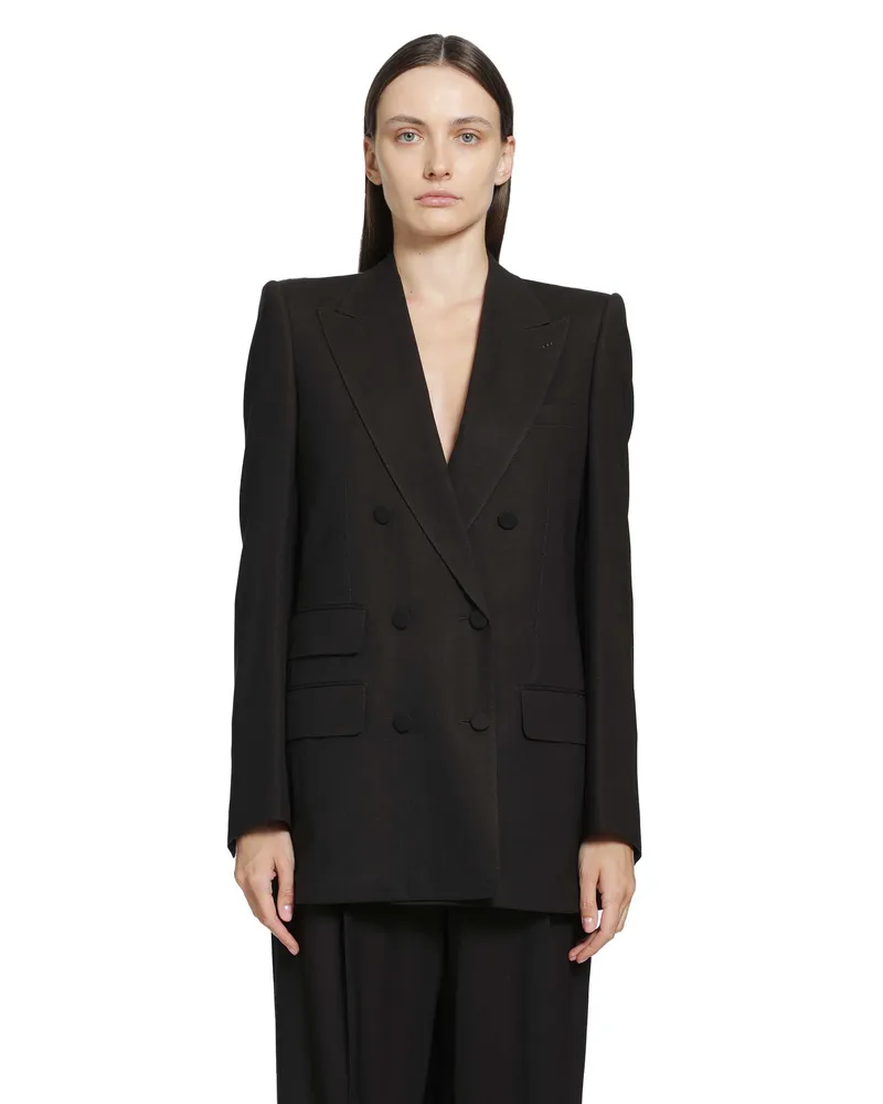 Tom Ford Light Virgin Wool Double-Breasted Blazer Brown