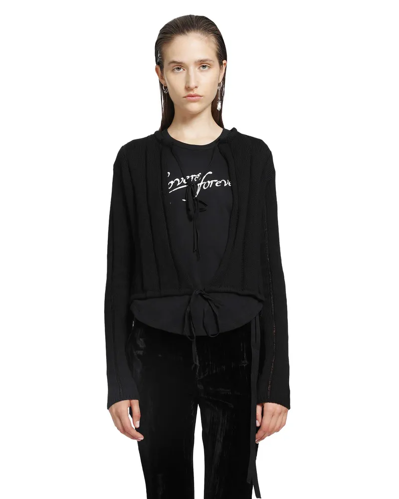 Ann Demeulemeester Jacklin Brushed Rib Cropped Cardigan Black