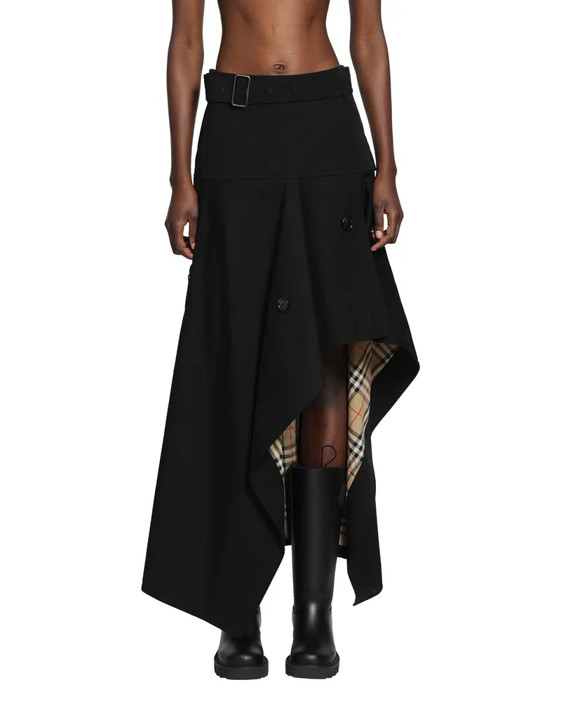 Burberry Gabardine Asymmetric Trench Skirt Black