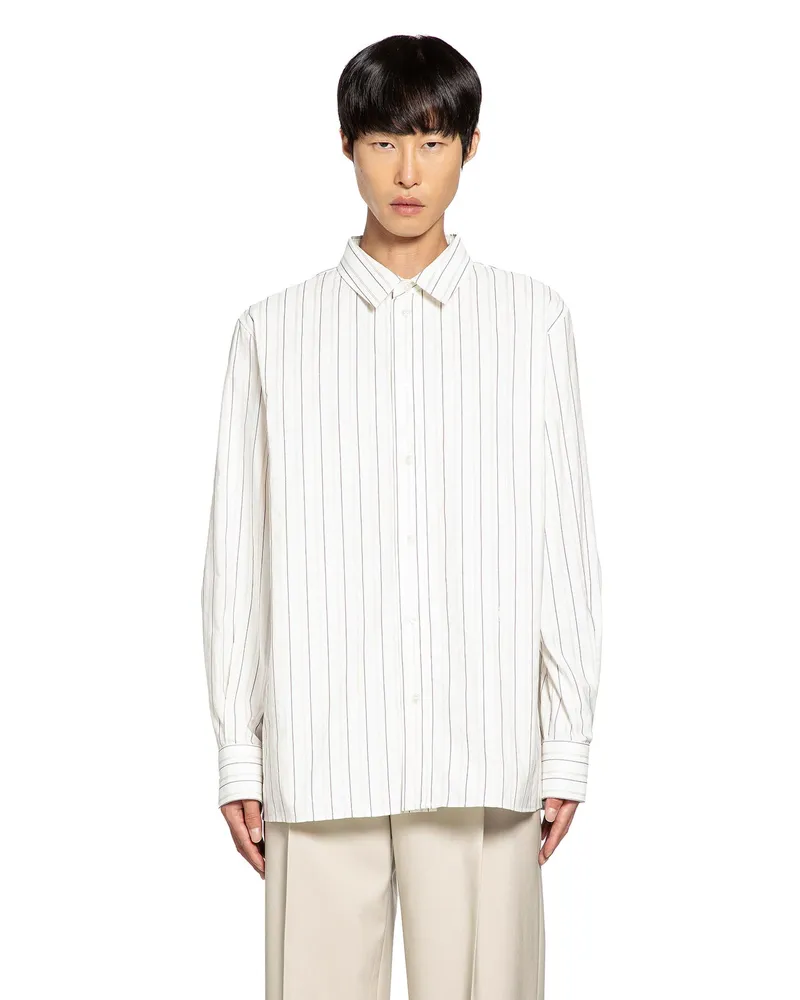 Saint Laurent Cassandre Shirt in Striped Cotton White