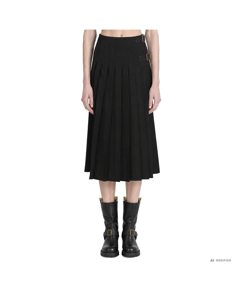Burberry Wool Midi Kilt Black