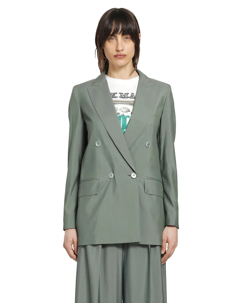 Max Mara Double-breasted Wool and Silk Blazer Green