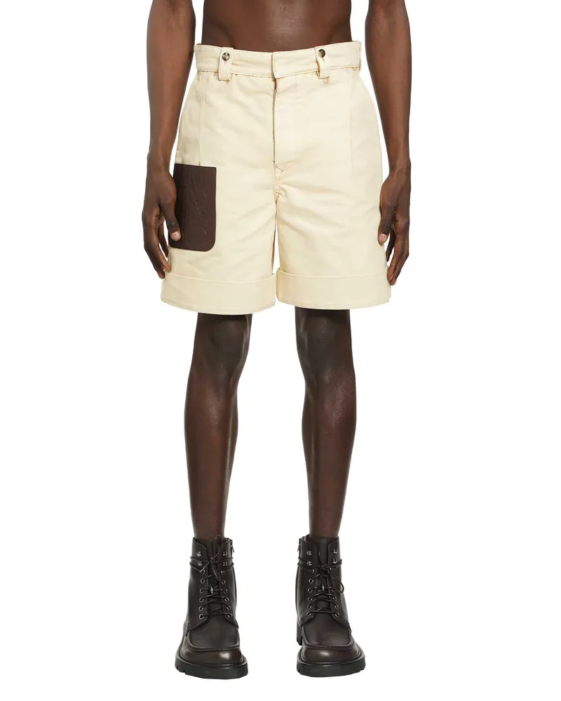 Loewe Turn-Up Shorts in Cotton Beige