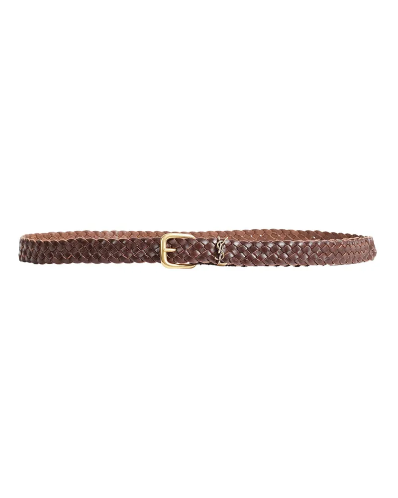 Saint Laurent Cassandre Braided Leather Belt Brown