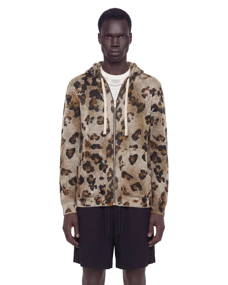 Laneus Leopard Knit Zip-Up Hoodie Beige