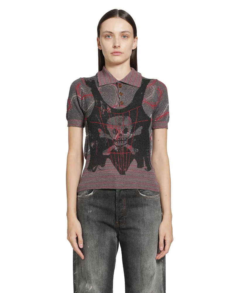Vivienne Westwood Trompe L'Oeil Knit Polo Shirt Grey