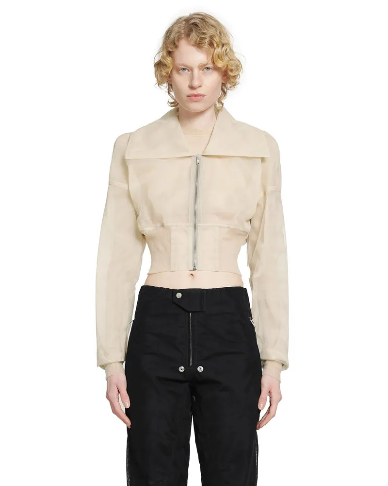 Rick Owens Dracucollar Cropped Bomber Jacket Beige