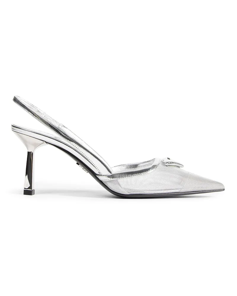Prada Mesh Sligback Pumps Silver