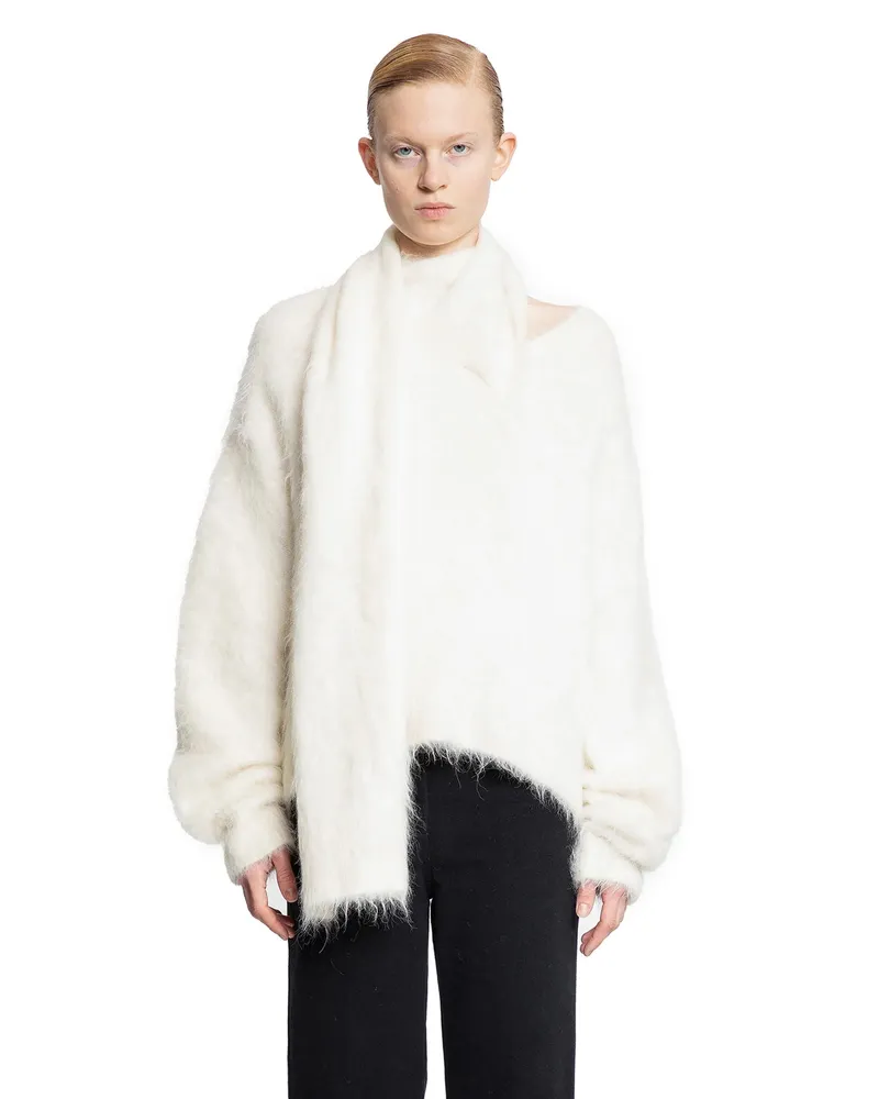 Totême Draped-scarf knitted sweater Off-white