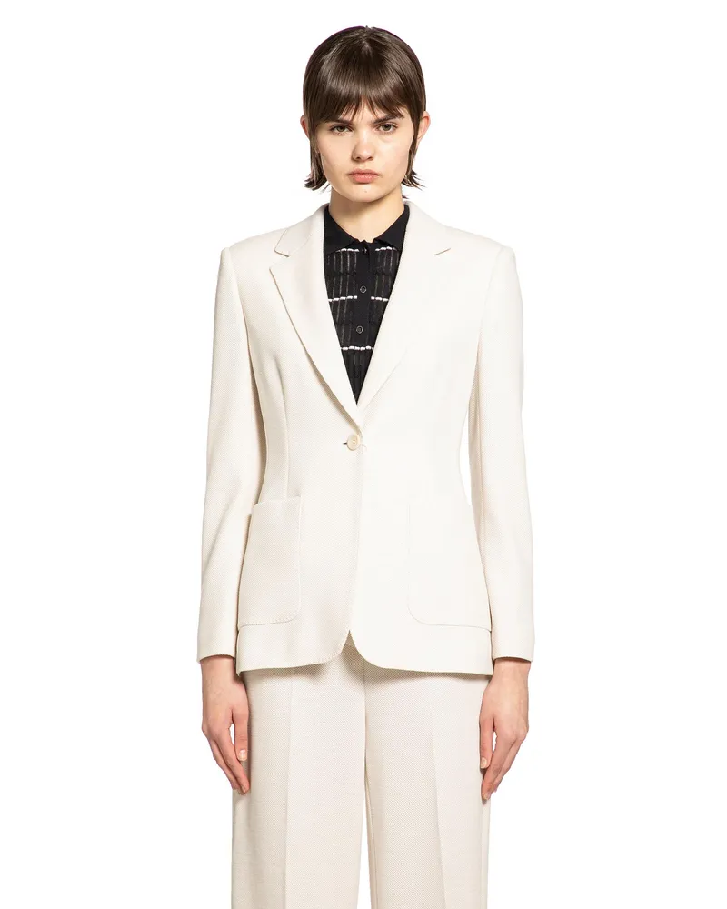Max Mara Single-breasted Wool Piqué Blazer Off-white