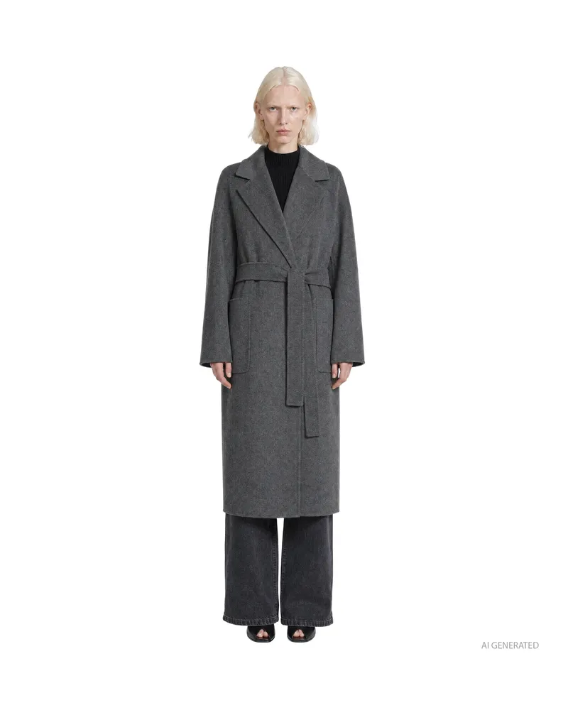 Max Mara Long Double Wool Coat Grey