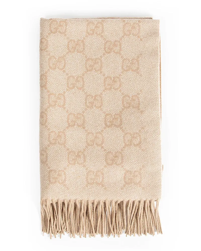 Gucci GG Cashmere Lamé Scarf Beige
