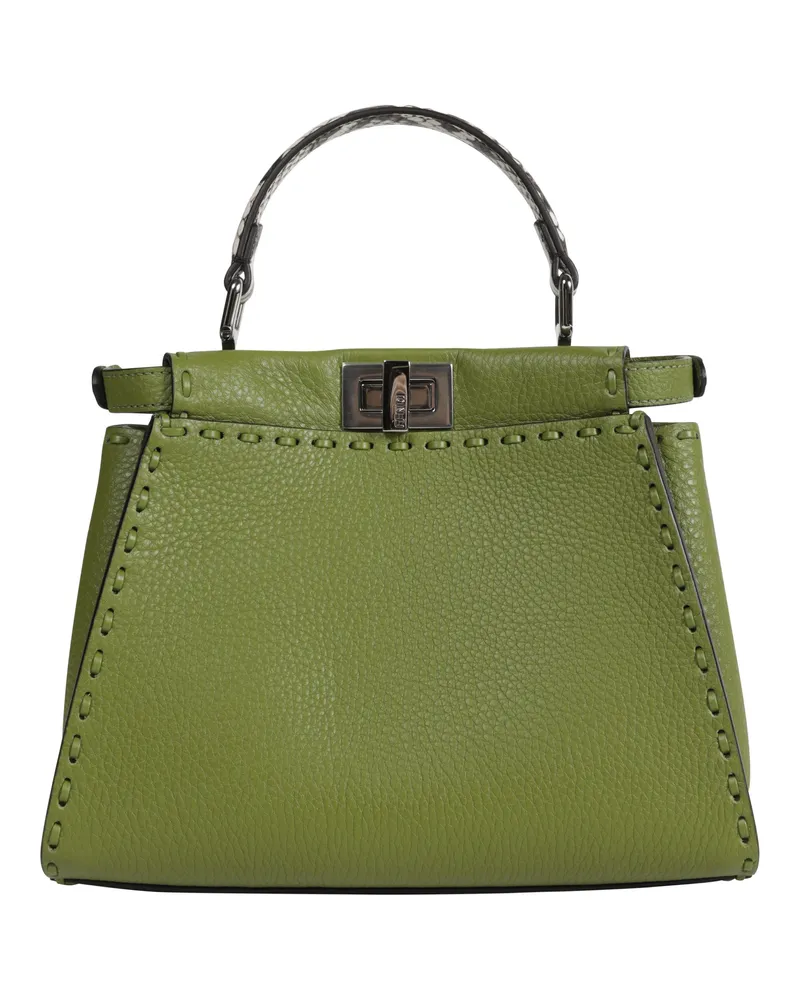 Fendi Mini Peekaboo Leather Top Handle Bag Green