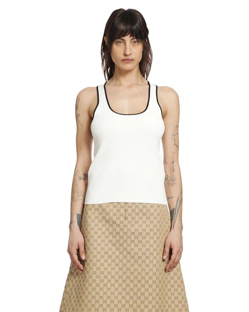 Gucci Ribbed Tank Top with Intarsia White
