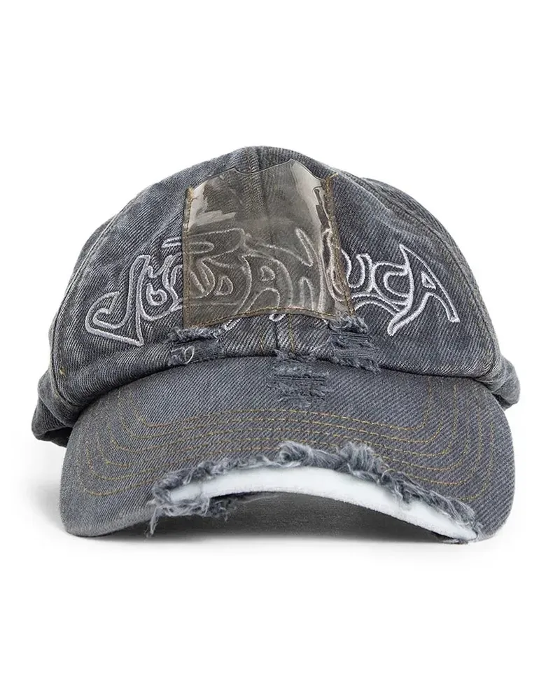JORDANLUCA Berretto da baseball in denim strappato Grey