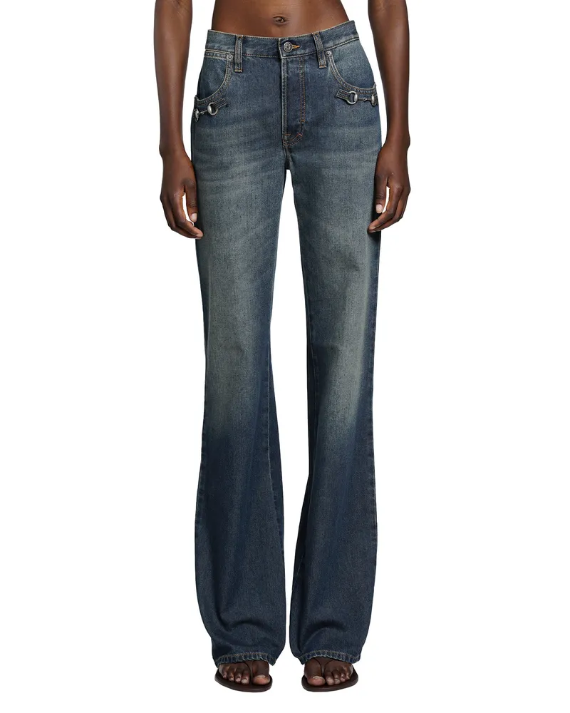 Gucci Cotton Denim Pants With Horsebit Blue