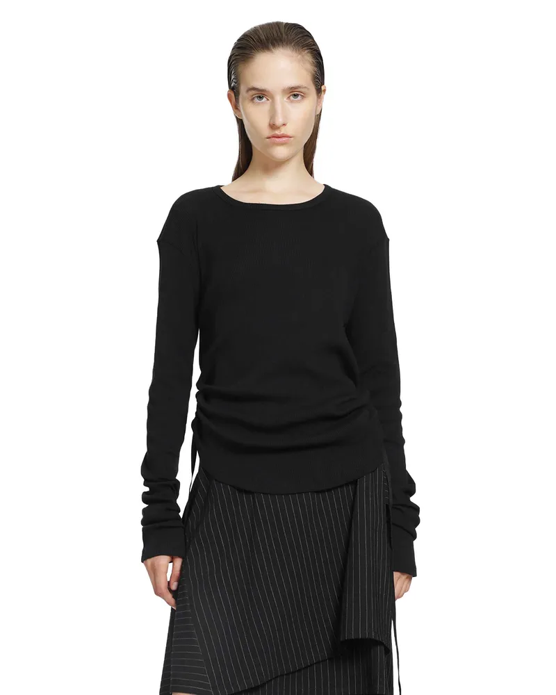 Ann Demeulemeester Dot Wrinkled Cropped Long Sleeves Top Black
