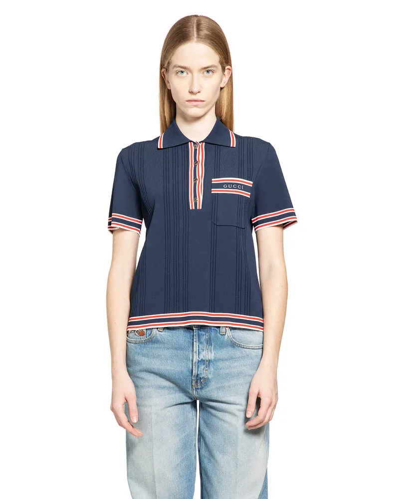 Gucci Polo top with striped trim Blue