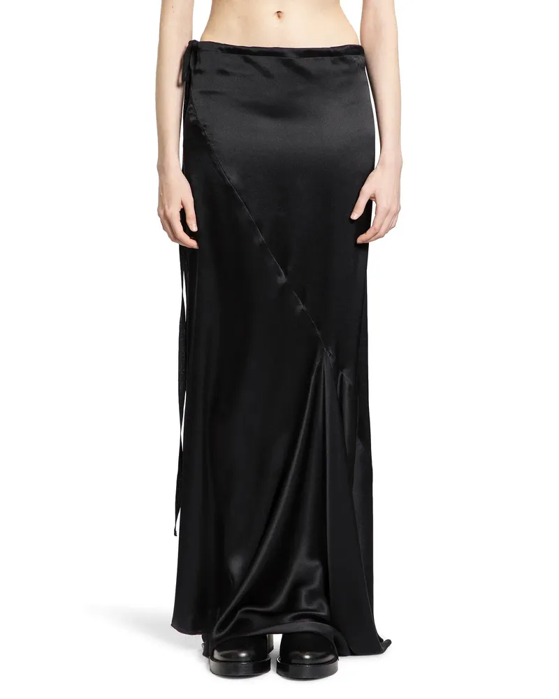 Ann Demeulemeester Eveline Long Bias Skirt in Washed Silk Satin Black