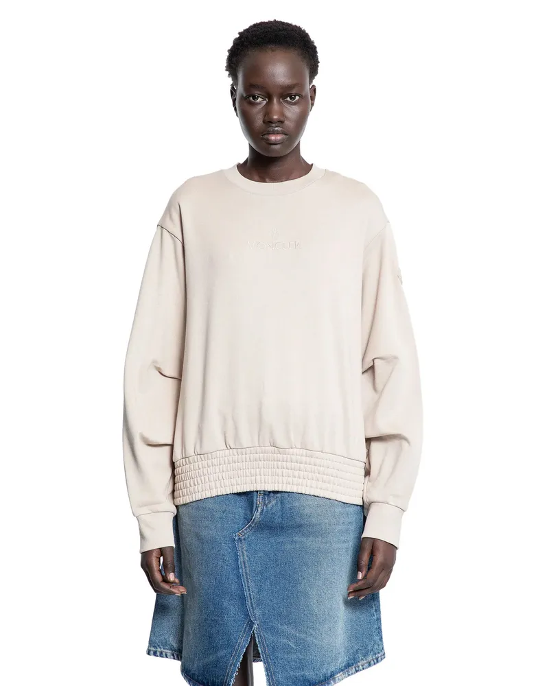 Moncler Pleated Sleeve Cotton Sweatshirt Beige