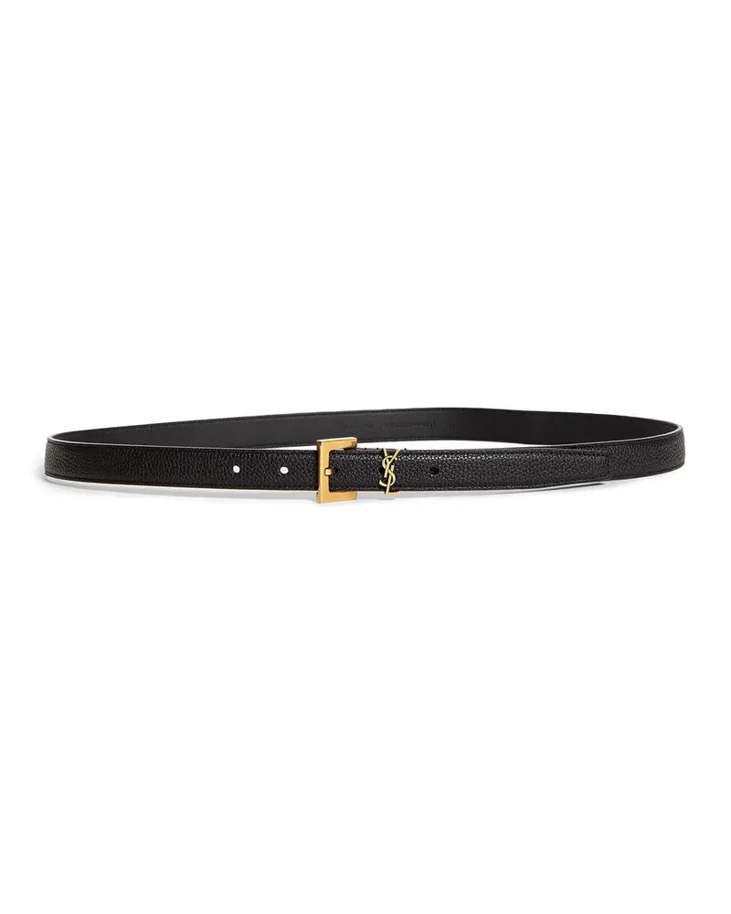 Saint Laurent Cintura sottile Cassandre in pelle granulata Black