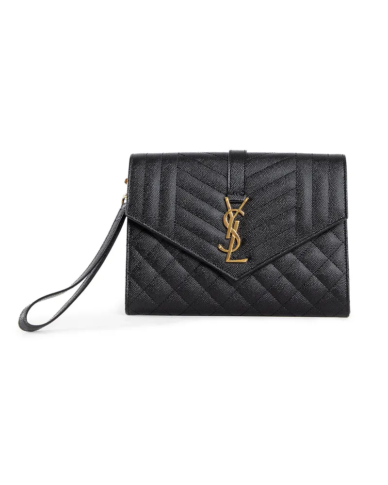 Saint Laurent Envelope flap puoch mix matelassé embossed leather Black