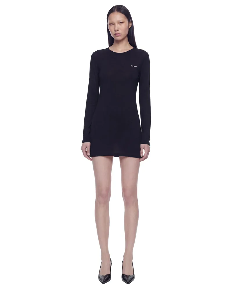 Miu Miu Cotton Jersey Mini Dress Black