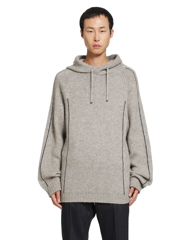 Giorgio Armani Alpaca Wool Knit Hoodie Beige