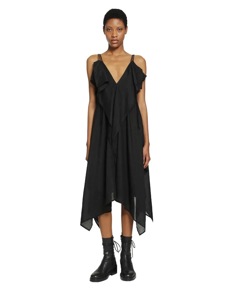 Yohji Yamamoto Ra Lawn Shoulder S Draped Dress Black