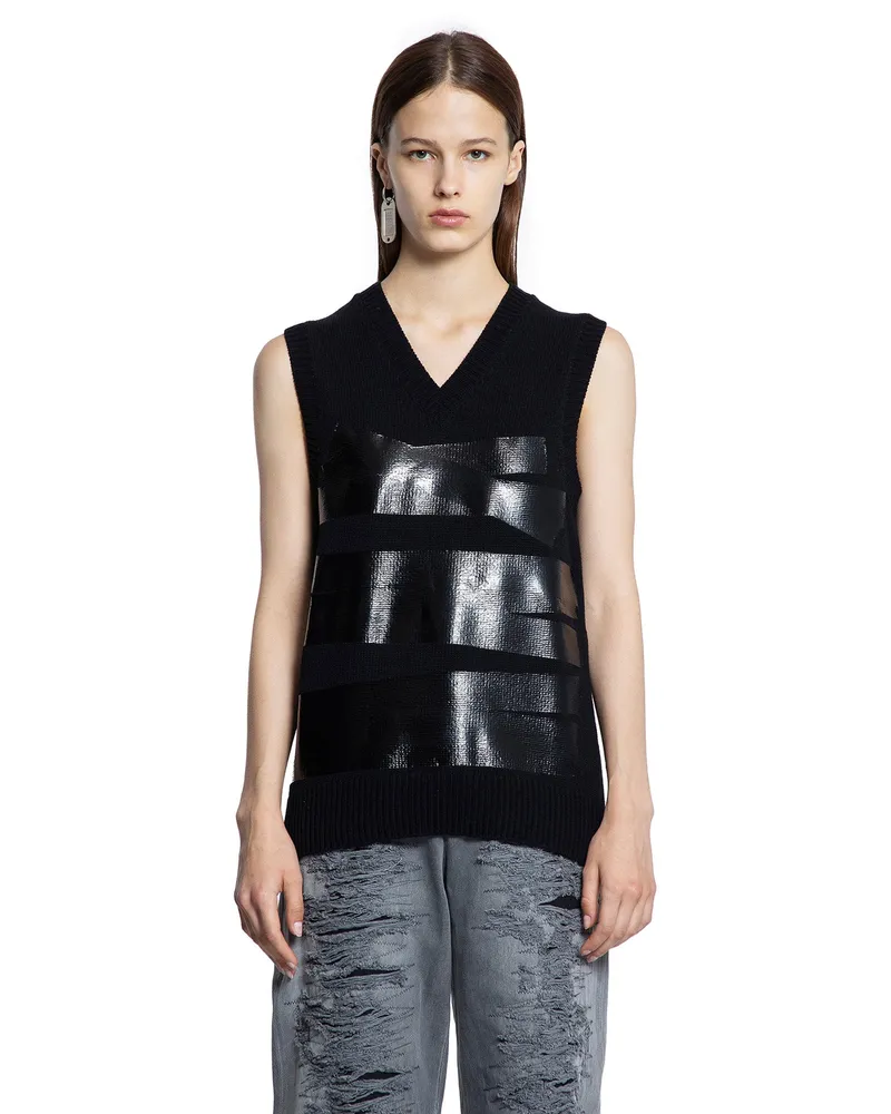 Maison Margiela Taped Label Wool Vest Black