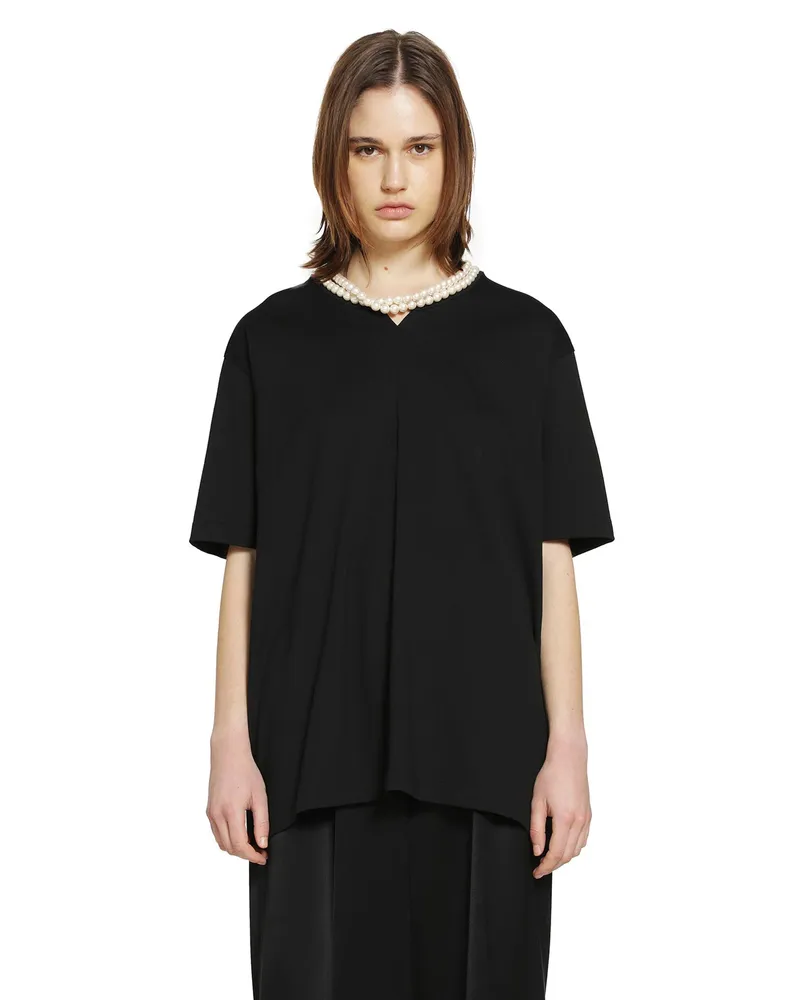 Junya Watanabe Cotton Jersey T-Shirt with Split Black