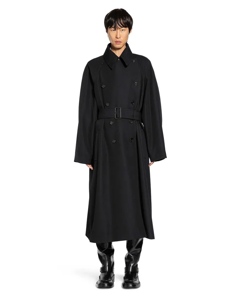 Saint Laurent Long Coat in Grain de Poudre Black