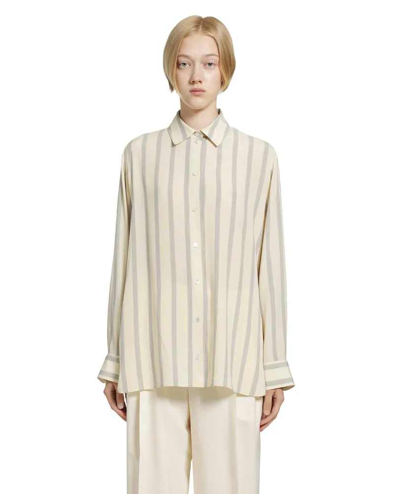 The Row Sisilia Pinstriped Silk Shirt Beige